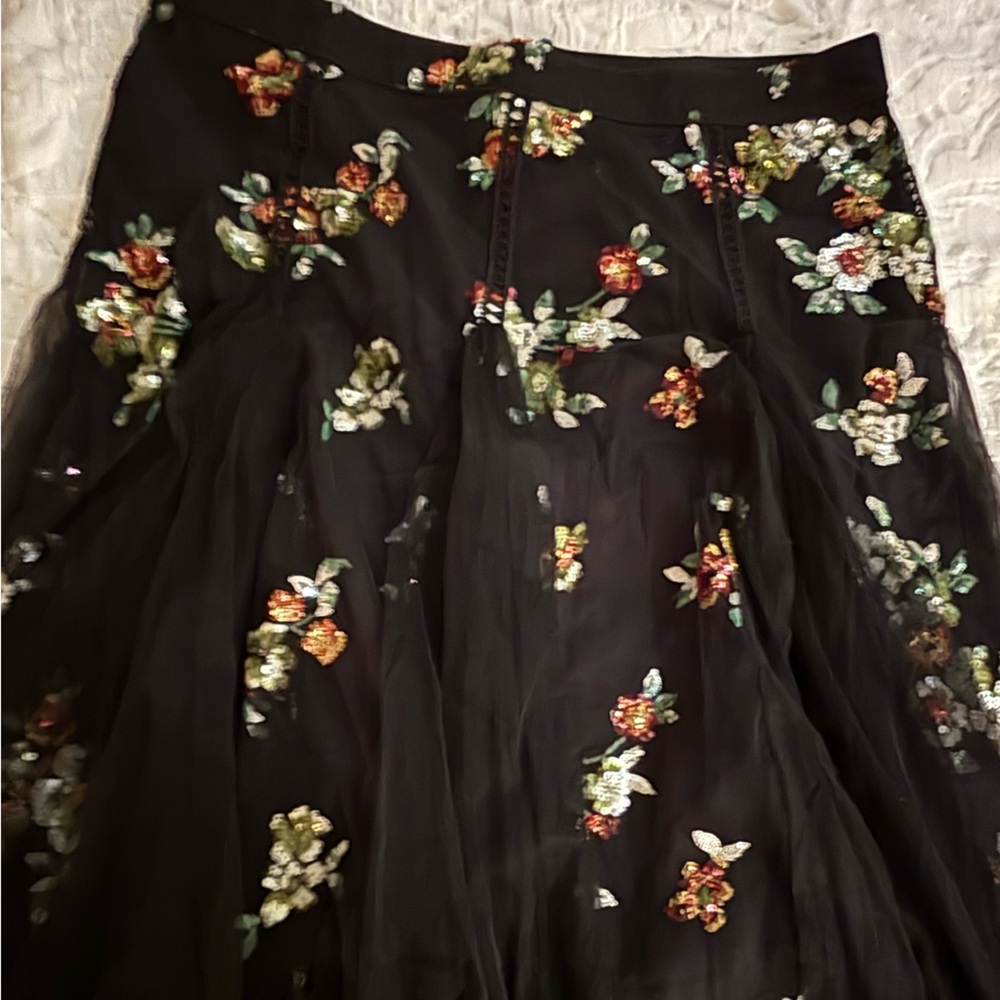 New York & Company Black Floral A-Line Skirt